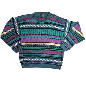 Concrete Sweater Size XL Mix 3D Textured Crew Neck Vintage 90s Coogi Style